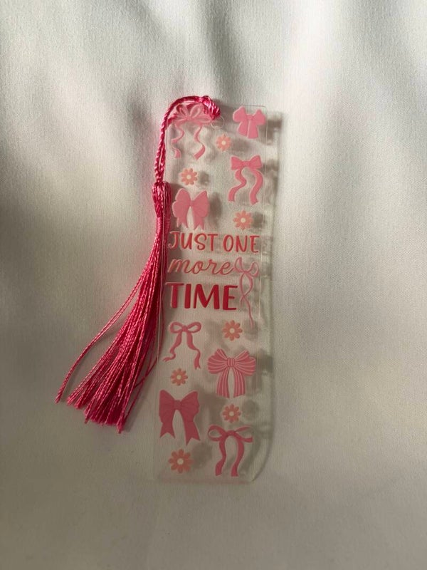 “Just One More Time” Pink Bow Vinyl Design Bookmark with Hot Pink Tassel 🎀💖📚