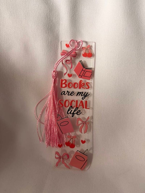 “Books Are My Social Life” Vinyl Design Bookmark with Pink Tassel 📚🎀💕
