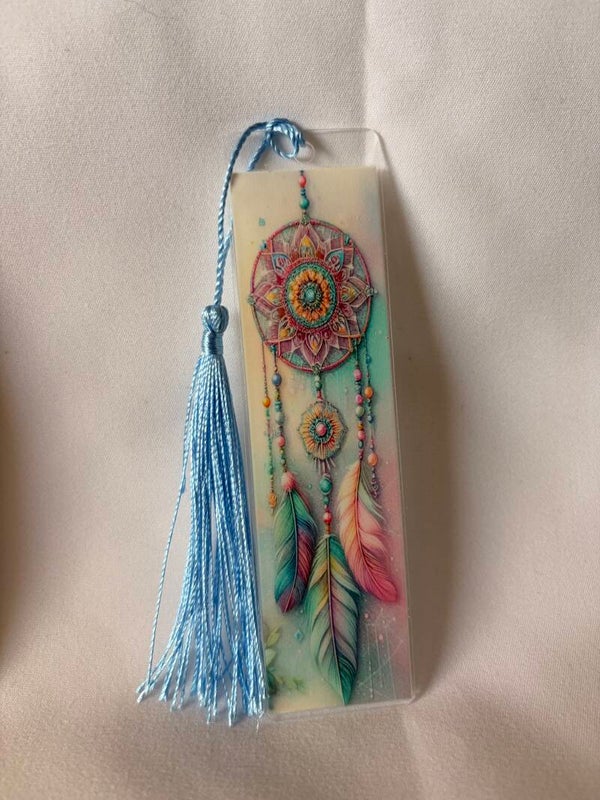 Dreamcatcher Vinyl Design Bookmark with Baby Blue Tassel 🌙🪶📚