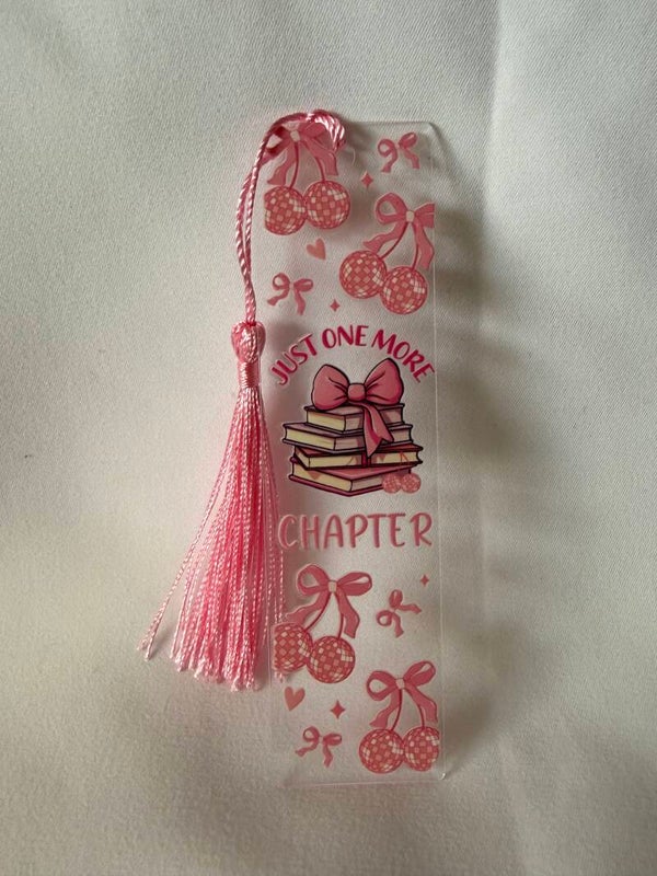 “Just One More Chapter” Cherry & Bow Vinyl Design Bookmark with Pink Tassel 🍒🎀📚