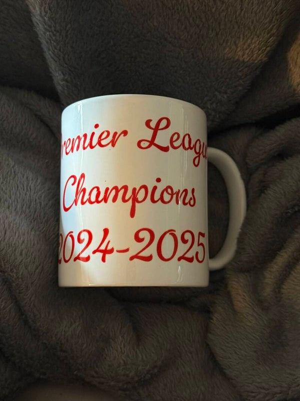 Handmade LFC Premier League Champions 2024–2025 Mug – Custom Liverpool FC Inspired Coffee Cup