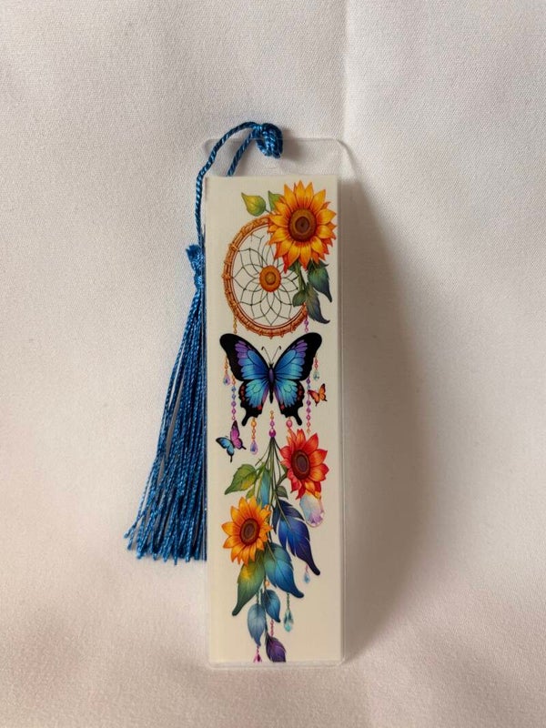 Sunflower, Butterfly & Dreamcatcher Inspired Bookmark with Blue Tassel 🌻🦋✨