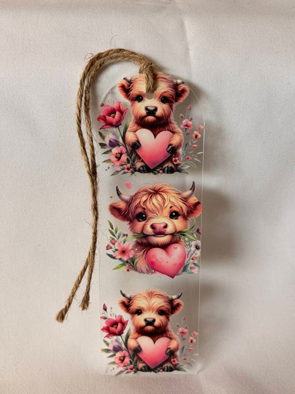 Highland Cow Love Bookmark with Rustic Twine 🌸🐮💗