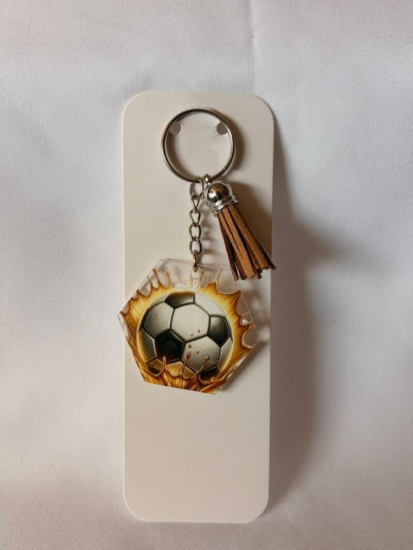 Football Flame Acrylic Keyring with Tassel