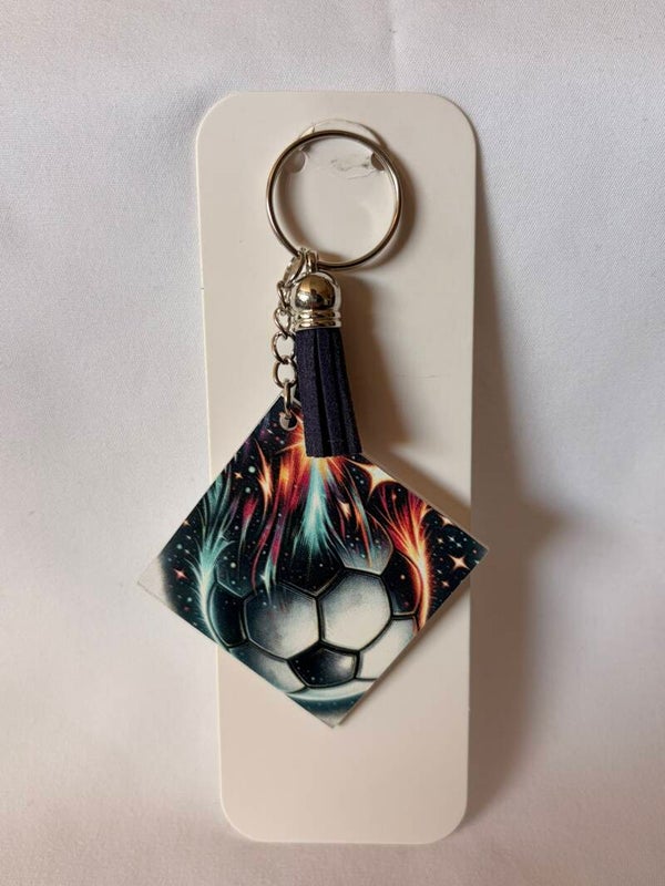 Football Burst Acrylic Keyring with Tassel
