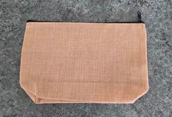 Jute make - up tasje met zwarte rits