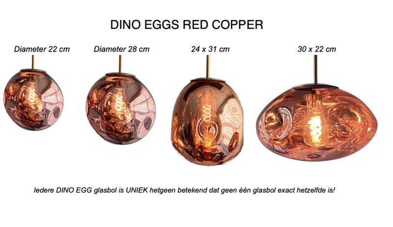 UNIEKE GLASBOLLEN DINO EGGS ROSE RED COPPER voor Design glaslampen op MAAT