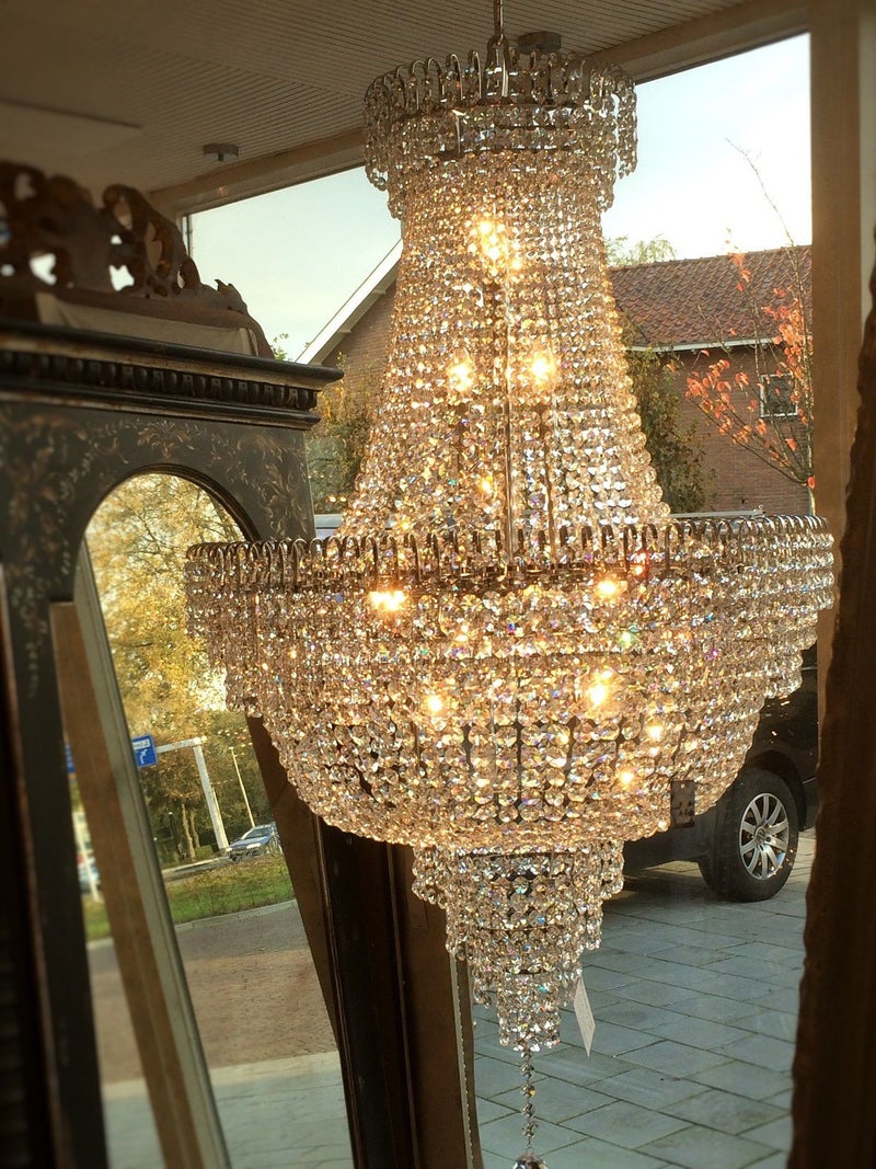 Grote Kristal Zakkroonluchter met echt kristal 80 cm diameter Swarovski model Zilver artikelnummer H-89023-80-Zilver