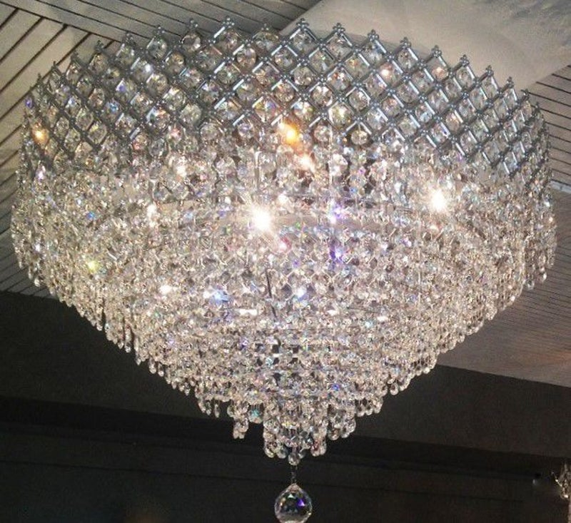 Modern Classic Kristal Plafonniere 50 cm in Zilver