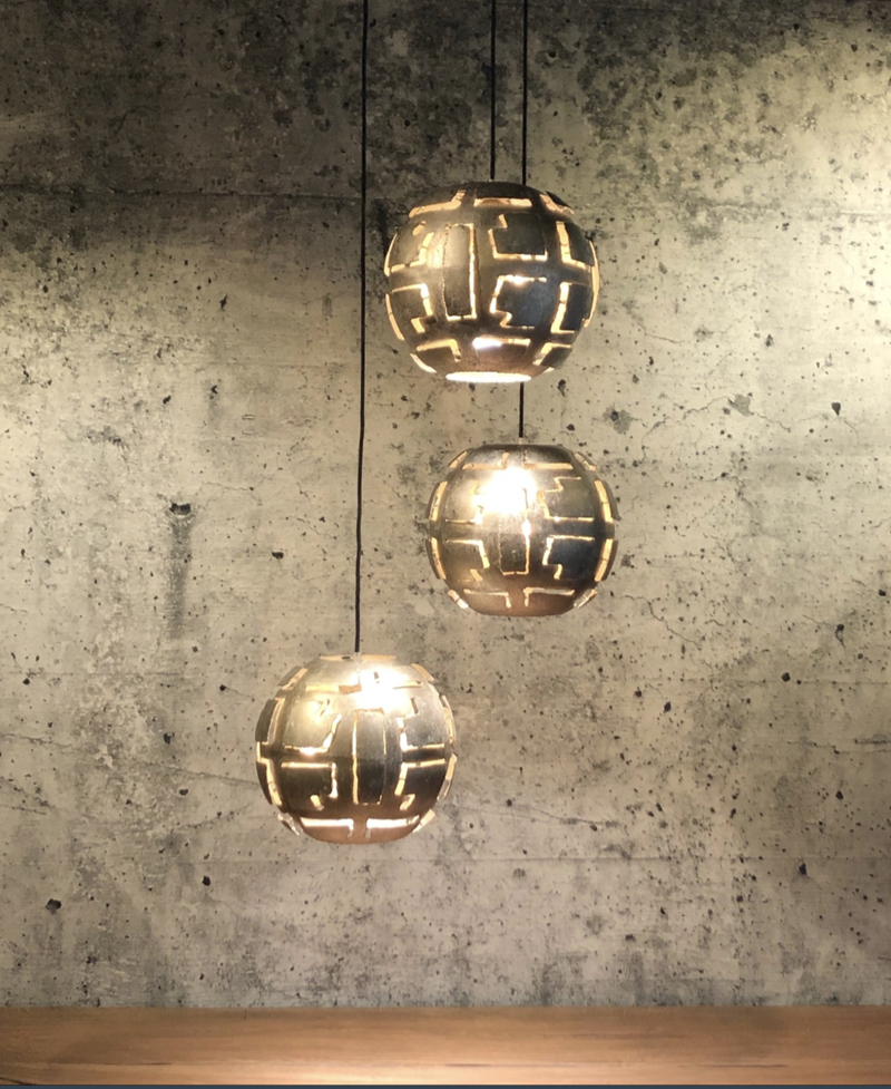 Pablo Vide lamp in Ambachtelijk zilver 3 bestaande uit 3 bollen van ca 30cm diameter