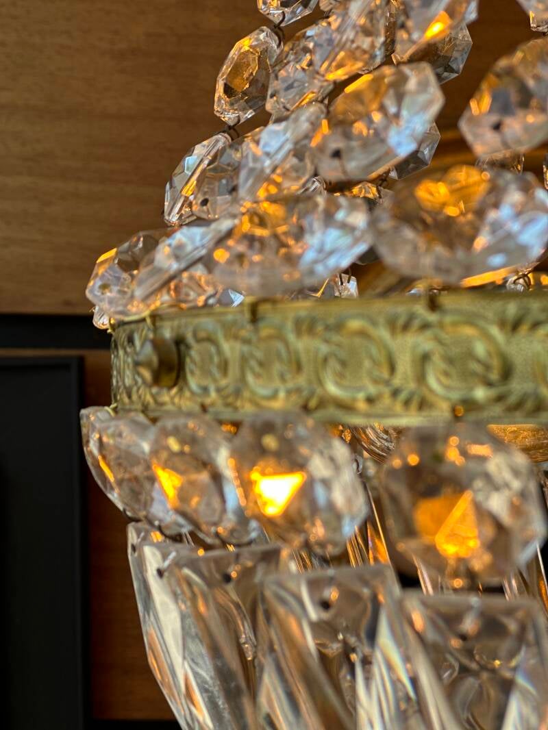 Onderzijde Refurbished antieke kristal zakkroonluchter in oud goud / brons