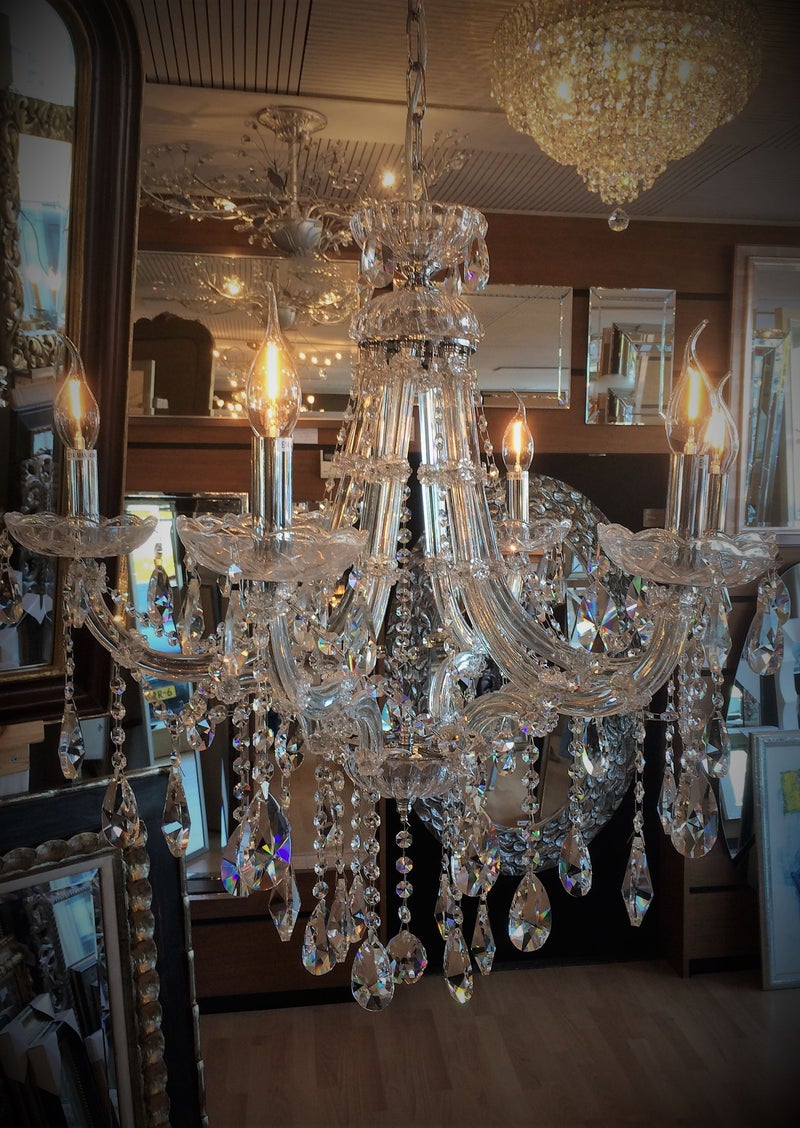 Zilveren Kristal Kroonluchter Maria Theresia vol met echt Kristal