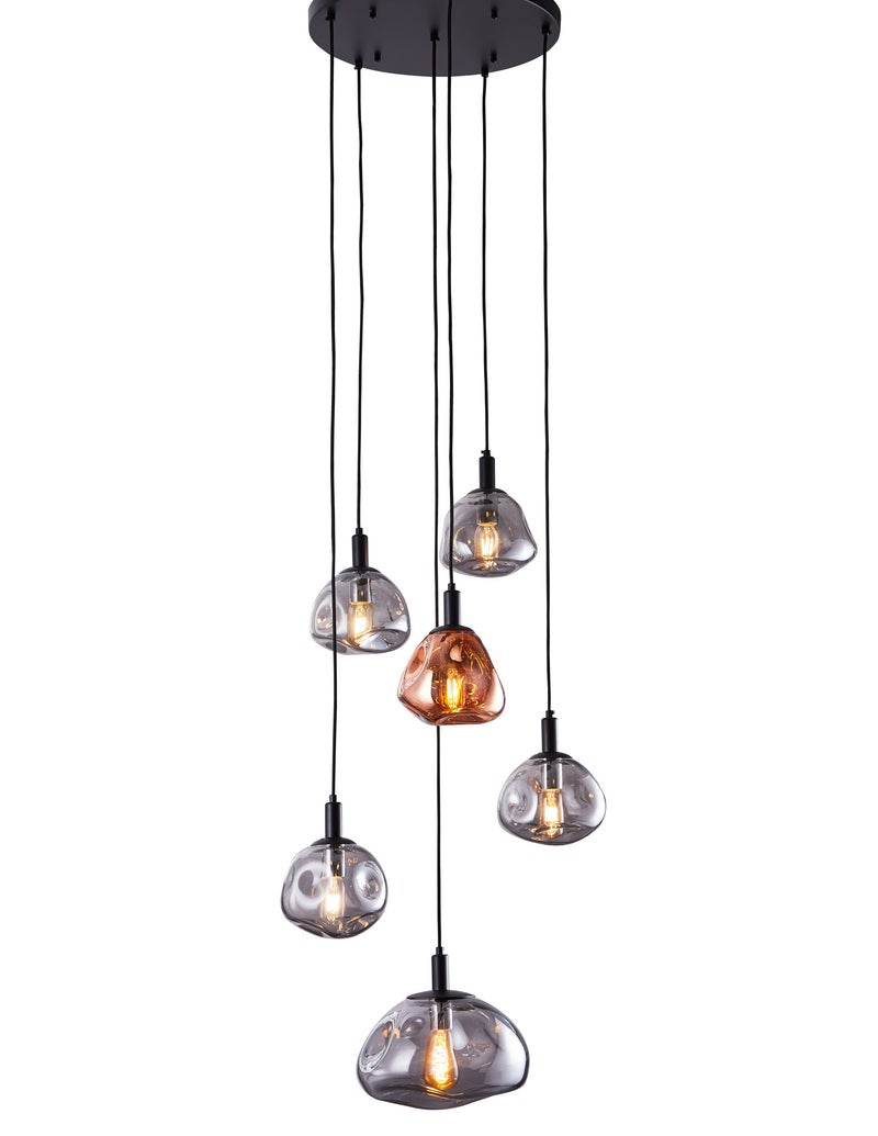 Mooie stijlvolle lifestyle hanglamp met 6 lichtpunten en super kwaliteit glasbollen ook zeer geschikt als videlamp