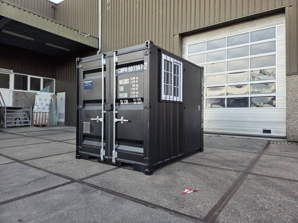 8FT CONTAINER met loopdeur en raam - ZWART RAL 9005