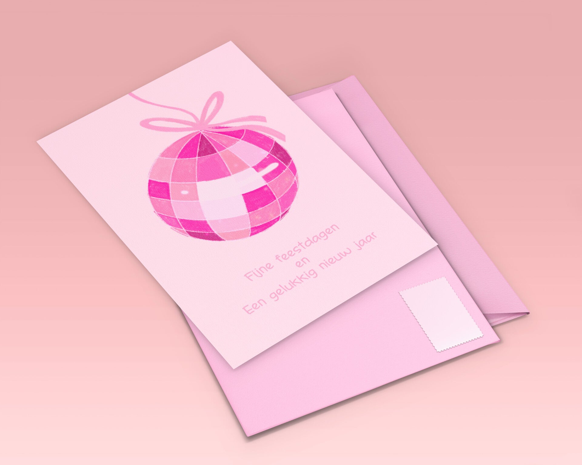 Kerstkaart roze discobal