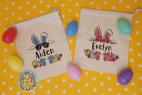 Personalised Easter Egg Hunt Bunny Feet Bags