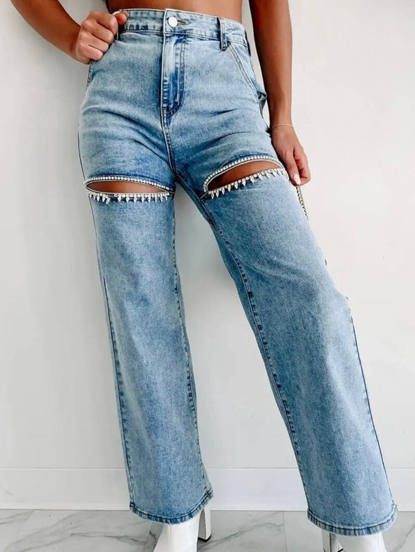Rhinestone distressed jeans