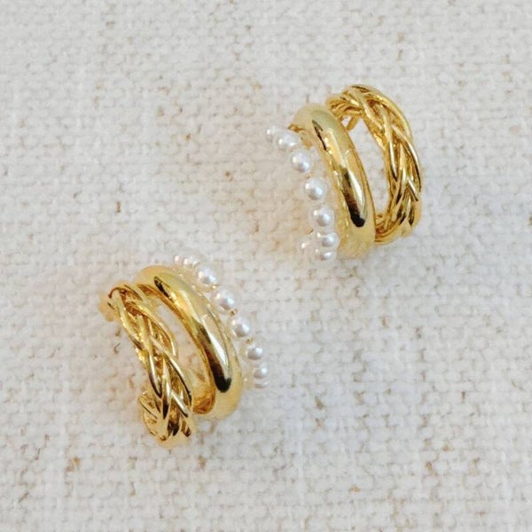 Pearl and gold trio earrings