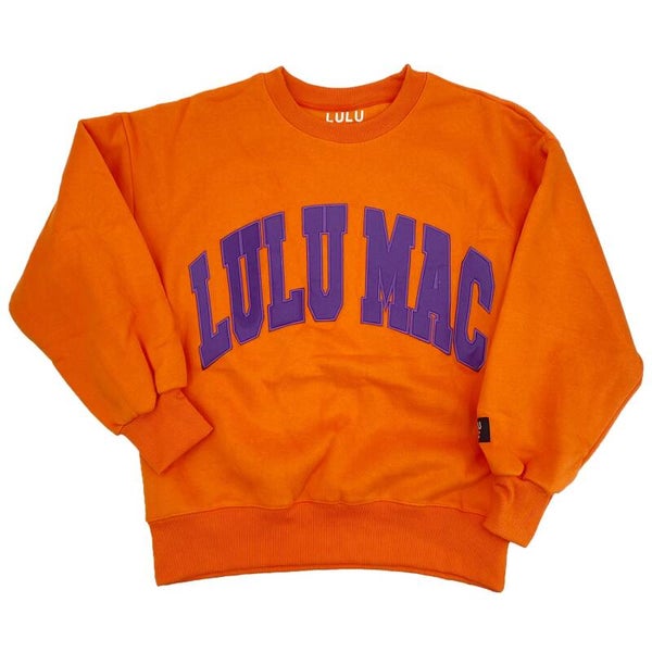 Orange with purple Lulumac crewneck