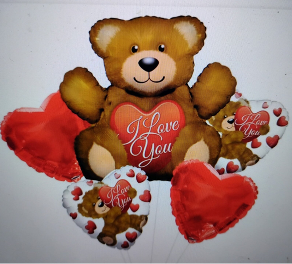 Bear and Heart I Love You Mylar Balloon Bouquet