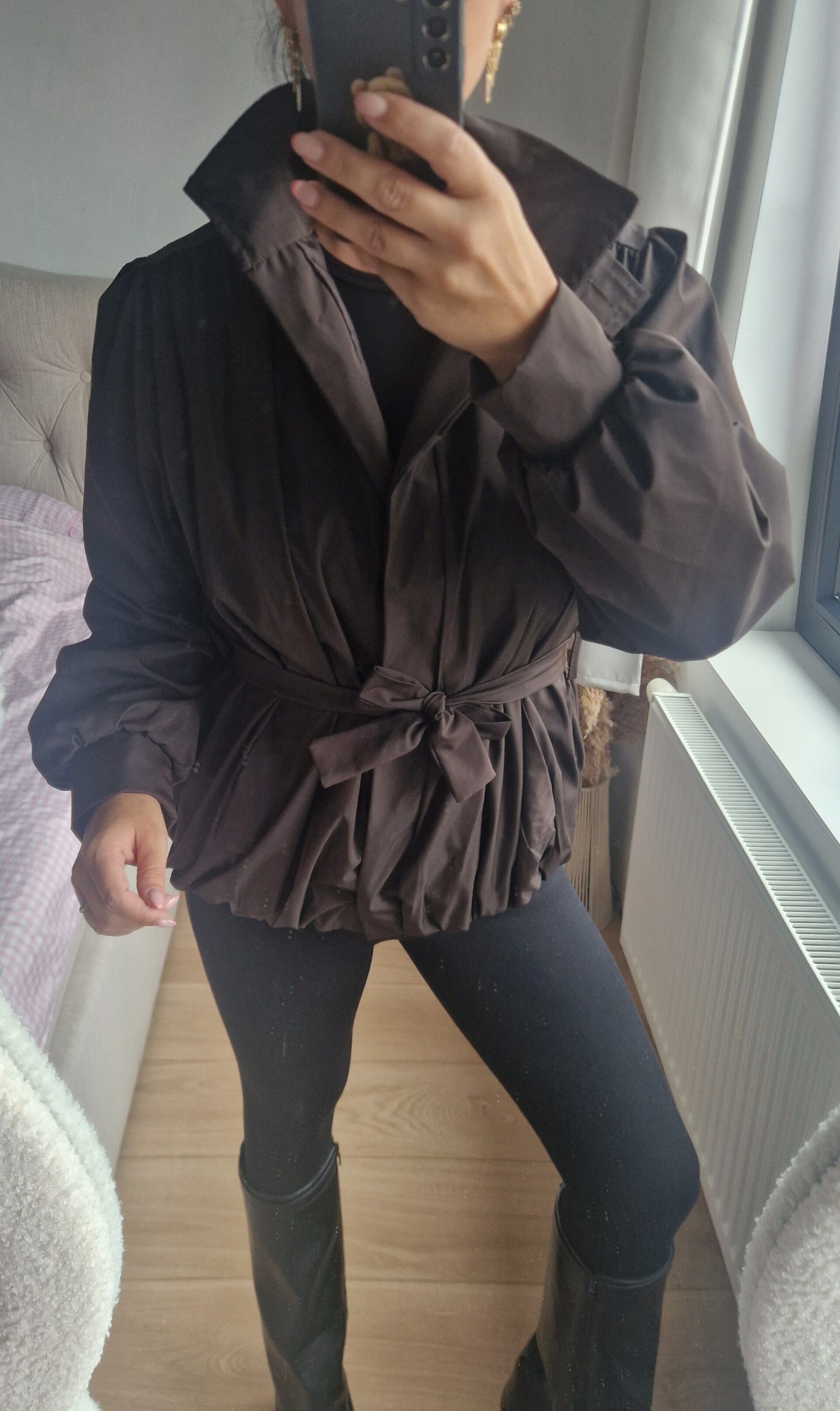 LUNA balloon trench coat chocolade bruin