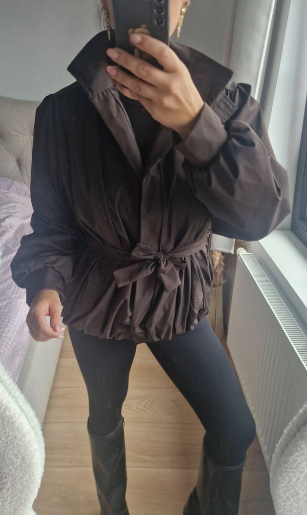 LUNA balloon trench coat chocolade bruin