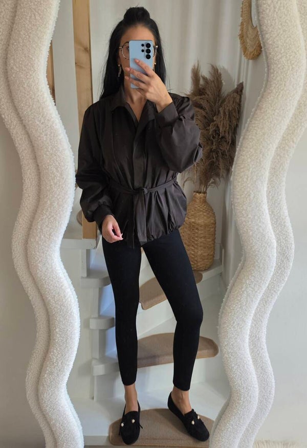 LUNA balloon trench coat chocolade bruin