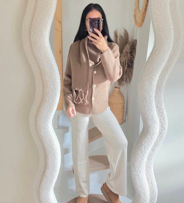 LILY sweater met afneembare sjaal bruin