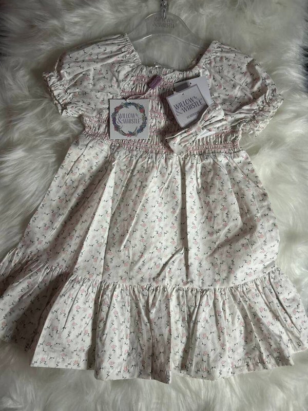 Pink embroidered smock dress