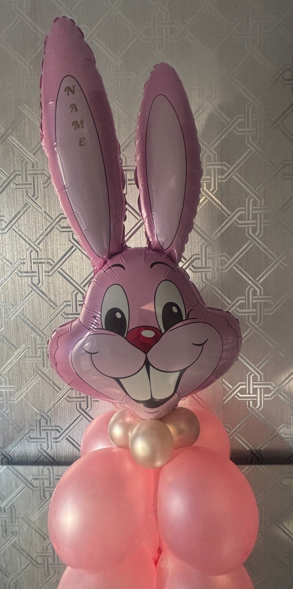 Large satin pink bunny table stack/centrepiece