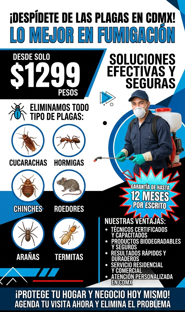 Fumigación profesional para departamentos en Iztapalapa Ciudad México Control de plagas efectivo para departamentos en Iztapalapa Fumigaciones económicas para departamentos contra todo tipo plagas Servicio especializado de fumigación residencial en Iztapa