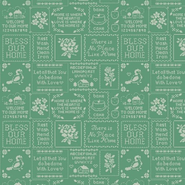 Groen met home-sweet-home tekst in kruisjes