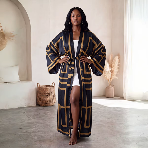 Black and Gold Kimono Robe