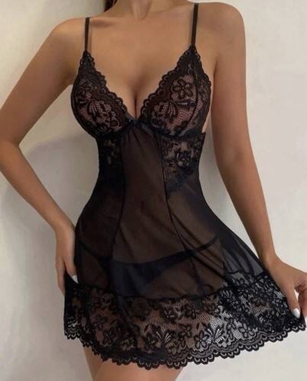 Teddy Black Lace with Thong