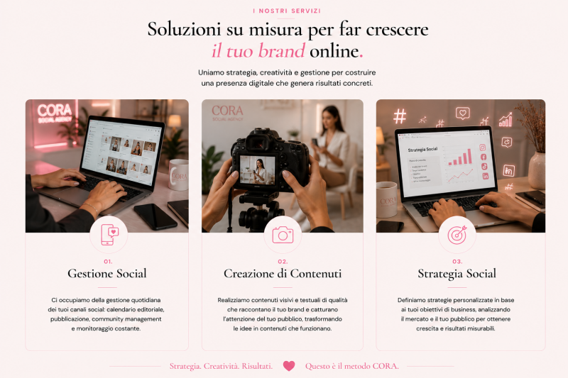 Gestione profilo Instagram, TikTok, Facebook di un cliente della Cora Social Agency con calendario editoriale, Agenzia di Social Media Manager Torino