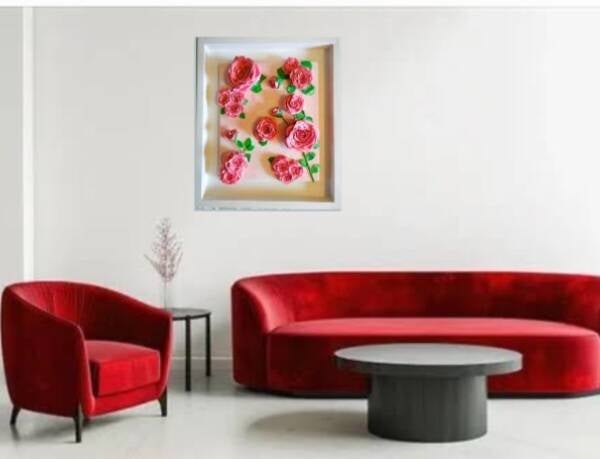 3D Textured Pink Roses. A. Mordaunt. Clonmel.