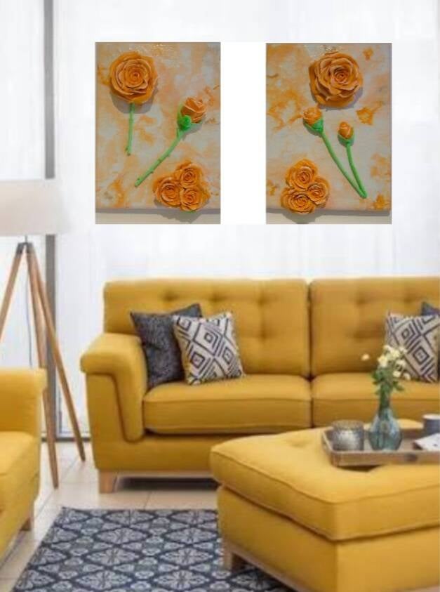 3D Textured Orange Roses. A. Mordaunt. Clonmel.