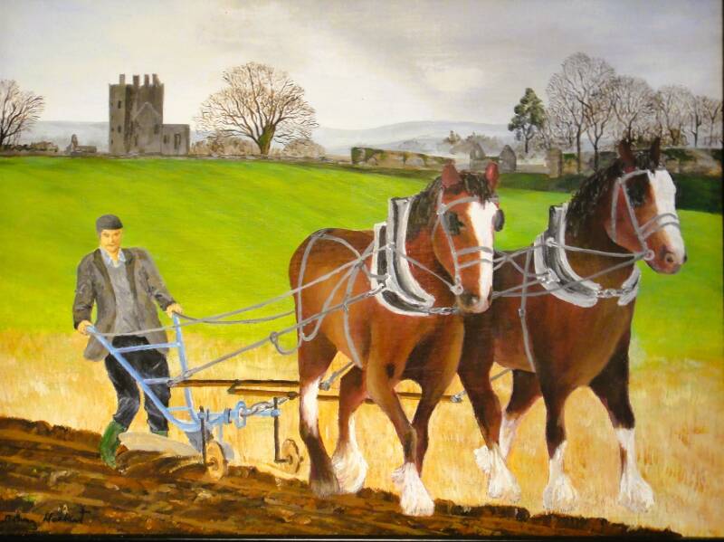 Ploughing near Slievenamon. Acrylic Painting. A. Mordaunt.