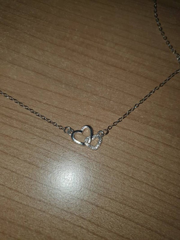 Ketting dubbel hartje zilverkleurig