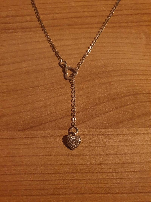 Y ketting zirkonia hart zilverkleurig
