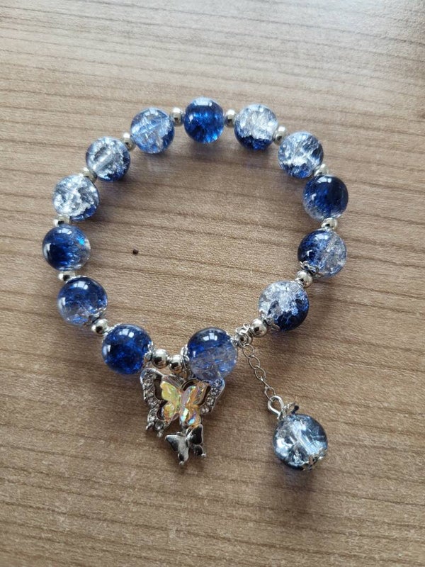 Kralenarmband vlinder blauw