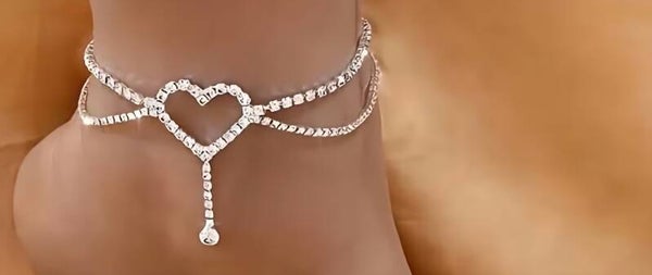 Enkelbandje strass zilver hartje