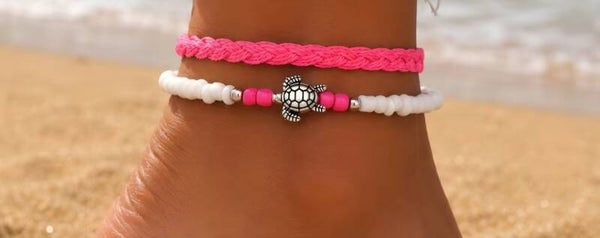 Enkelbandjes roze wit schildpad