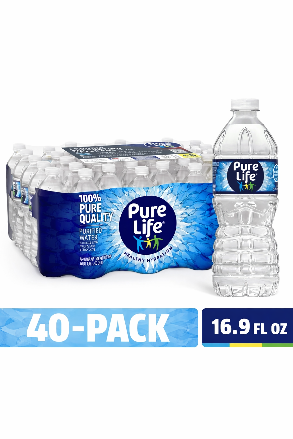 Pure Life Purified Water – 40 Pack (16.9 fl oz bottles)