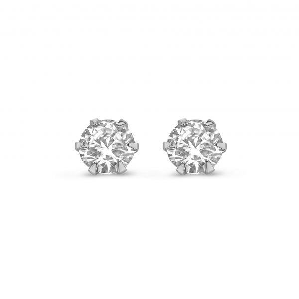 New Bling 14 krt witgouden oorknopjes met zirkonia 6mm