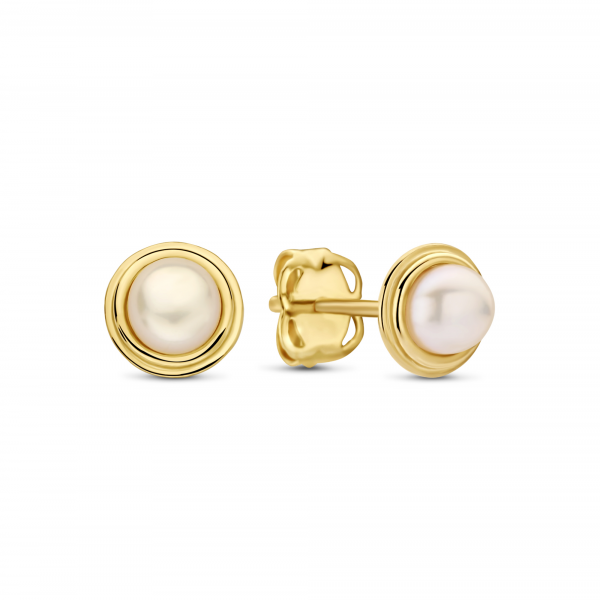 New Bling gouden oorknopjes met parel