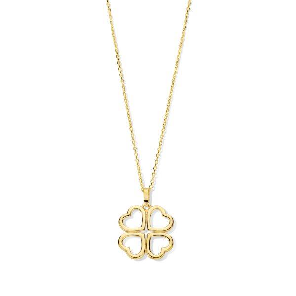 New Bling 14 krt gouden collier met klavertje 4 hanger