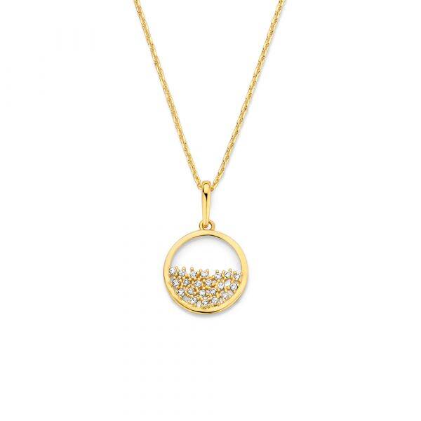New Bling Collier 14 krt goud met hanger zirkonia rondo