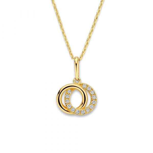 New Bling 14 krt goud met hanger bestaant uit 2 rondjes waarvan 1 met zirkonia