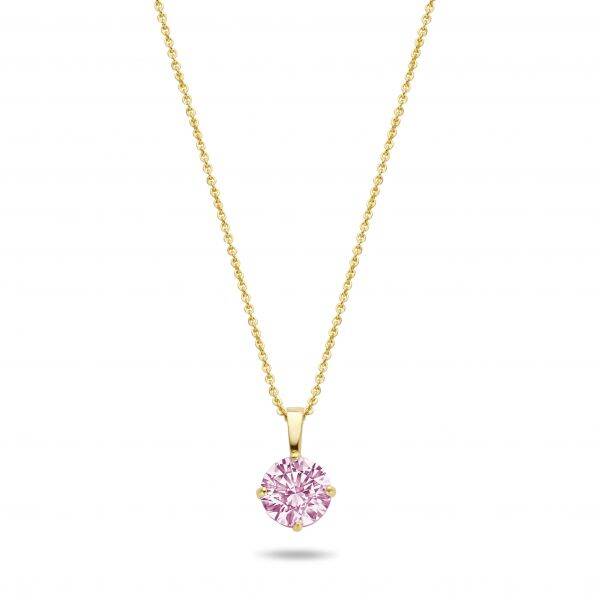 New Bling 14 krt gouden collier met roze zirkonia hanger 4 mm